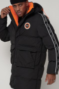 Оптом Спортивная молодежная куртка удлиненная мужская черного цвета 9009Ch в Казани, фото 9