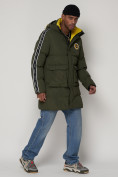 Оптом Спортивная молодежная куртка удлиненная мужская цвета хаки 9009Kh в Казани, фото 3