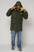 Оптом Спортивная молодежная куртка удлиненная мужская цвета хаки 9009Kh в Казани, фото 4