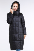 Оптом Куртка зимняя женская молодежная стеганная черного цвета 9163_01Ch в Санкт-Петербурге, фото 4