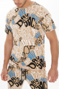 Оптом Костюм штаны и футболка с надписями бежевого цвета 91791B, фото 10