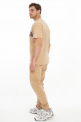 Оптом Костюм джоггеры с футболкой бежевого цвета 9181B, фото 3