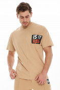 Оптом Костюм джоггеры с футболкой бежевого цвета 9181B, фото 5
