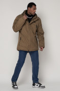 Оптом Парка мужская зимняя с мехом бежевого цвета 92112B в Казани, фото 3