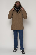 Оптом Парка мужская зимняя с мехом бежевого цвета 92112B в Казани, фото 5