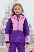 Оптом Горнолыжный костюм для девочки фиолетового цвета 9316F, фото 3