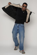 Оптом Парка мужская зимняя с мехом черного цвета 93598Ch в Казани, фото 12