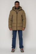 Оптом Спортивная молодежная куртка удлиненная мужская бежевого цвета 93686B в Казани