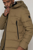 Оптом Спортивная молодежная куртка удлиненная мужская бежевого цвета 93686B в Казани, фото 12