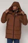 Оптом Спортивная молодежная куртка удлиненная мужская коричневого цвета 93686K в Казани, фото 11