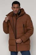 Оптом Спортивная молодежная куртка удлиненная мужская коричневого цвета 93686K в Екатеринбурге, фото 12
