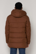Оптом Спортивная молодежная куртка удлиненная мужская коричневого цвета 93686K в Екатеринбурге, фото 13