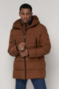 Оптом Спортивная молодежная куртка удлиненная мужская коричневого цвета 93686K в Казани, фото 8