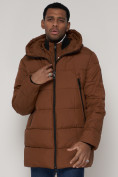 Оптом Спортивная молодежная куртка удлиненная мужская коричневого цвета 93686K в Екатеринбурге, фото 9