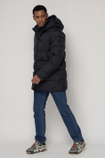 Оптом Спортивная молодежная куртка удлиненная мужская темно-синего цвета 93686TS в Казани, фото 3