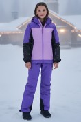 Оптом Горнолыжный костюм зимний для девочки фиолетового цвета 9434F