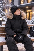 Оптом Куртка парка зимняя детская подростковая для мальчика с капюшоном и мехом черного цвета 9441Ch, фото 3