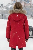 Оптом Куртка парка зимняя подростковая для девочки с капюшоном и мехом красного цвета 9446Kr, фото 2