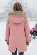 Оптом Куртка парка зимняя подростковая для девочки с капюшоном и мехом розового цвета 9446R, фото 2