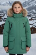 Оптом Куртка парка зимняя подростковая для девочки с капюшоном и мехом зеленого цвета 9448Z