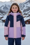 Оптом Горнолыжный костюм зимний для девочки фиолетового цвета 9518F