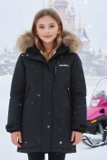 Оптом Парка зимняя подростковая для девочки с капюшоном и мехом черного цвета 9532Ch