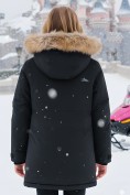 Оптом Парка зимняя подростковая для девочки с капюшоном и мехом черного цвета 9532Ch, фото 2