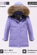 Оптом Парка зимняя подростковая для девочки с капюшоном и мехом фиолетового цвета 9532F, фото 3
