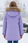 Оптом Парка зимняя подростковая для девочки с капюшоном и мехом фиолетового цвета 9532F, фото 2