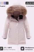 Оптом Парка зимняя подростковая для девочки с капюшоном и мехом розового цвета 9532R, фото 3