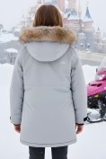 Оптом Парка зимняя подростковая для девочки с капюшоном и мехом серого цвета 9532Sr, фото 2
