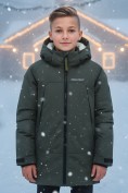 Оптом Парка зимняя подростковая для мальчика с капюшоном цвета хаки 9533Kh