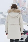 Оптом Парка зимняя подростковая для девочки с капюшоном и мехом бежевого цвета 9534B, фото 2
