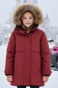 Оптом Парка зимняя подростковая для девочки с капюшоном и мехом бордового цвета 9534Bo
