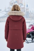 Оптом Парка зимняя подростковая для девочки с капюшоном и мехом бордового цвета 9534Bo, фото 2
