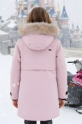Оптом Парка зимняя подростковая для девочки с капюшоном и мехом розового цвета 9534R, фото 2
