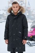 Оптом Парка зимняя подростковая для мальчика с капюшоном и мехом черного цвета 9535Ch