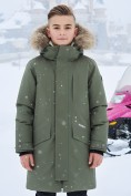 Оптом Парка зимняя подростковая для мальчика с капюшоном и мехом цвета хаки 9535Kh