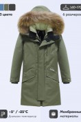 Оптом Парка зимняя подростковая для мальчика с капюшоном и мехом цвета хаки 9535Kh, фото 3