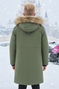 Оптом Парка зимняя подростковая для мальчика с капюшоном и мехом цвета хаки 9535Kh, фото 2