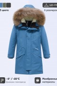 Оптом Парка зимняя подростковая для мальчика с капюшоном и мехом синего цвета 9535S, фото 3