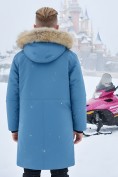 Оптом Парка зимняя подростковая для мальчика с капюшоном и мехом синего цвета 9535S, фото 2