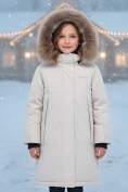 Оптом Парка зимняя подростковая для девочки с капюшоном и мехом бежевого цвета 9536B