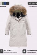 Оптом Парка зимняя подростковая для девочки с капюшоном и мехом бежевого цвета 9536B, фото 3