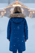 Оптом Парка зимняя подростковая для девочки с капюшоном и мехом темно-синего цвета 9536TS, фото 2