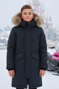 Оптом Парка зимняя подростковая для мальчика с капюшоном и мехом черного цвета 9537Ch