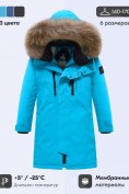 Оптом Парка зимняя подростковая для мальчика с капюшоном и мехом голубого цвета 9537Gl, фото 3