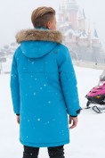 Оптом Парка зимняя подростковая для мальчика с капюшоном и мехом голубого цвета 9537Gl, фото 2