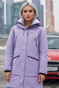 Оптом Парка зимняя женская с капюшоном сиреневого цвета 9538-1Sn