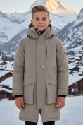 Оптом Парка зимняя подростковая для мальчика с капюшоном бежевого цвета 9539B